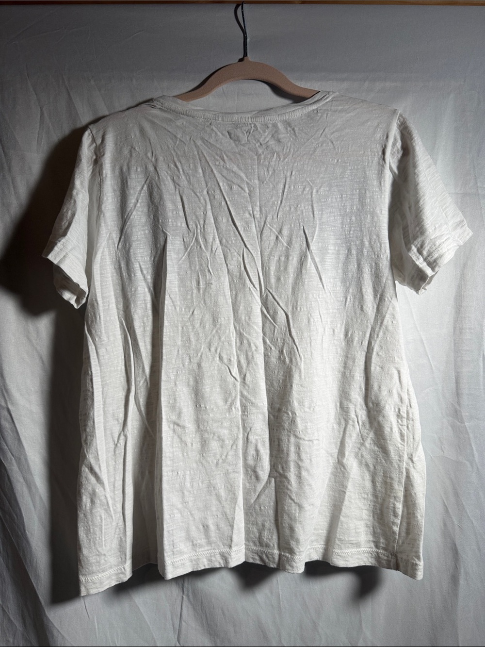 Lucky Brand Women's Ivory V-Neck Short Sleeve Tee with Black Floral Embroidery - Picture 7 of 8